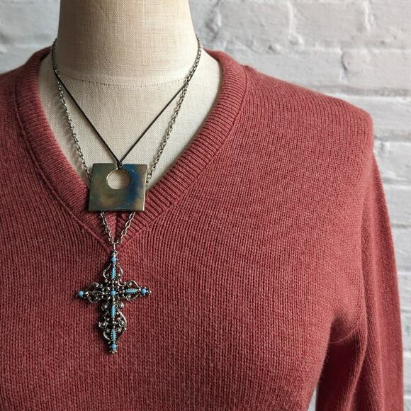 Vintage Minimalist Neutral Knit Grandpa Sweater Chunky Knit Earthy Boho Chic Top - Picture 4 of 8